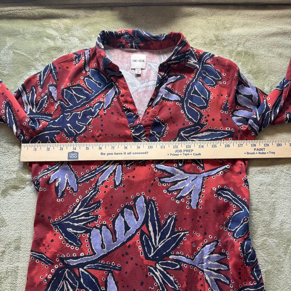 NIC+ZOE Tropical Leaf Shift Dress Split Neck 3/4 Sleeve Travel XS - Picture 7 of 11